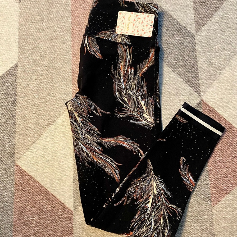 Free People Black Leggings with Feather Print